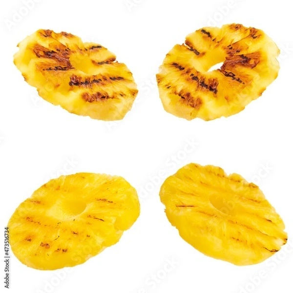 Fototapeta set of slices grilled pineapple isolated on white background