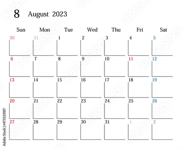 Obraz 2023年8月、日本のカレンダー