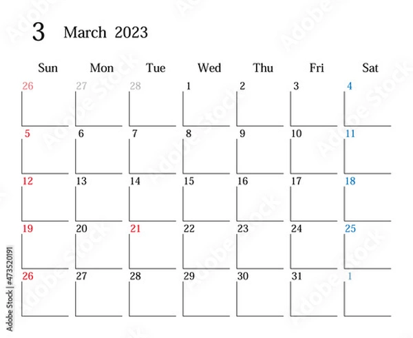 Obraz 2023年3月、日本のカレンダー