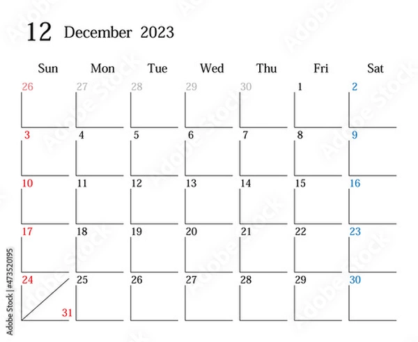 Obraz 2023年12月、日本のカレンダー
