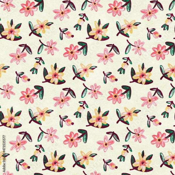 Fototapeta Seamless pattern with bright tropical flowers