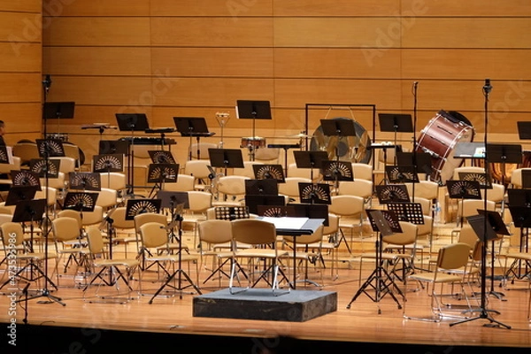 Fototapeta seating for the symphony musicians before the show begins