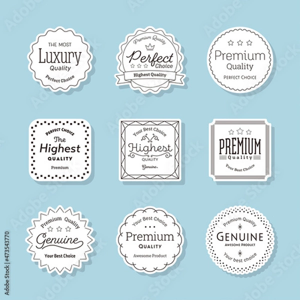 Obraz 縁の付いたシンプルなラベルのセット。モダンでかわいいタグ。タイトルや見出しのフレームにも最適です。