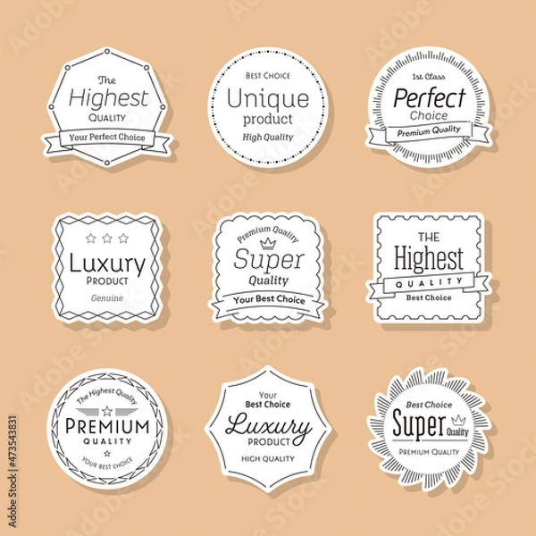 Obraz 縁の付いたシンプルなラベルのセット。モダンでかわいいタグ。タイトルや見出しのフレームにも最適です。