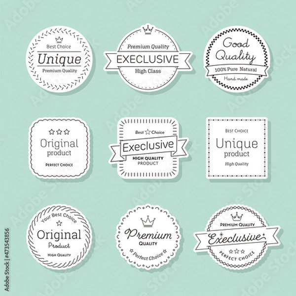 Obraz 縁の付いたシンプルなラベルのセット。モダンでかわいいタグ。タイトルや見出しのフレームにも最適です。