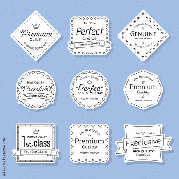 Obraz 縁の付いたシンプルなラベルのセット。モダンでかわいいタグ。タイトルや見出しのフレームにも最適です。