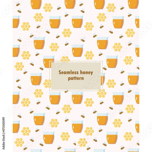 Fototapeta Seamless honey jar pattern on white background
