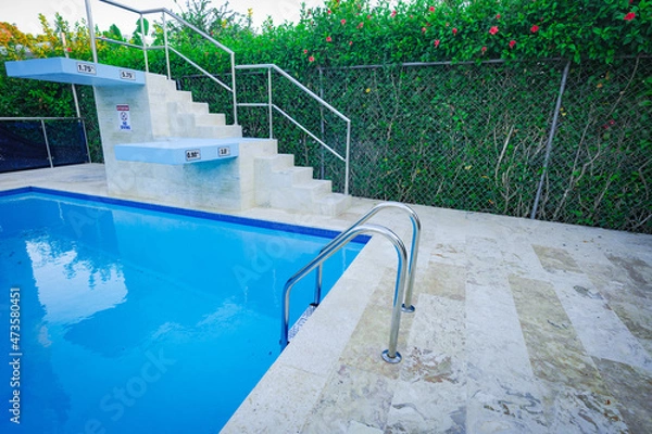 Fototapeta Deep pool outside 25 meters length with diving board