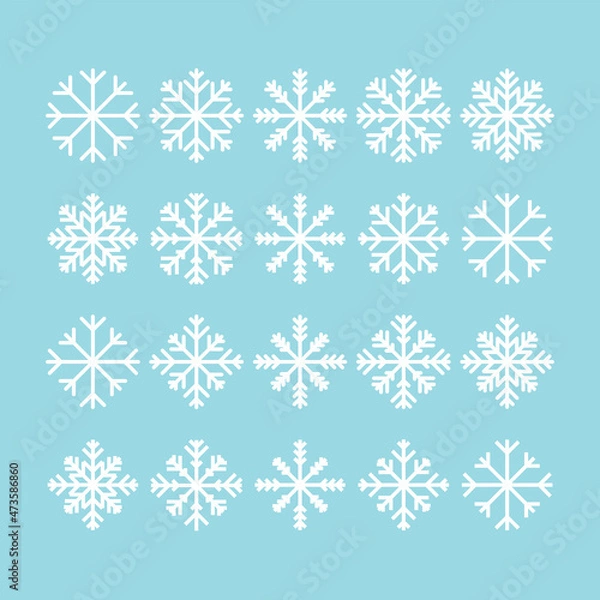 Fototapeta Set of round and square icons of snowflakes silhouettes. New Year's mood in flat style.