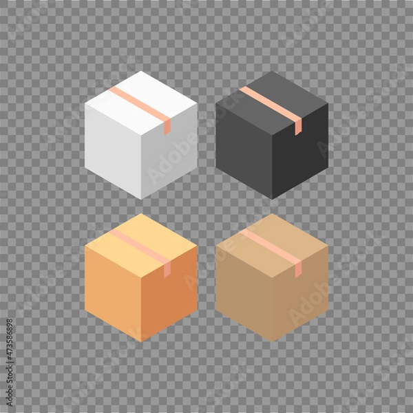 Fototapeta Set of multi-colored cardboard boxes. Vector in isometric style.