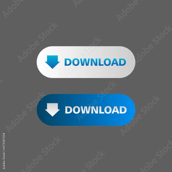 Fototapeta White and blue download button in neomorphism style. Easy editable vector isolated illustration.