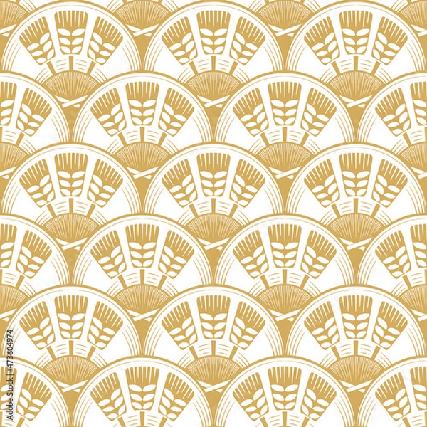 Fototapeta Seamless pattern with bright gold wheat ears.