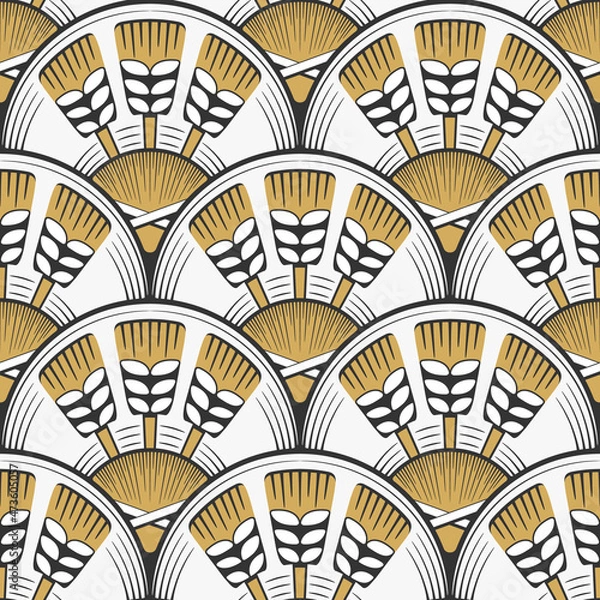 Fototapeta Seamless pattern with bright gold wheat ears.