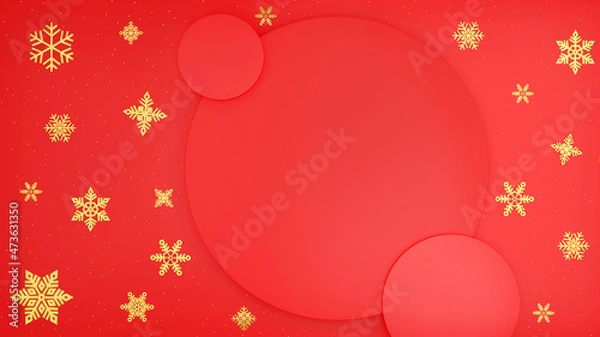 Fototapeta 3d illustration 3d render golden snowflake on red background
