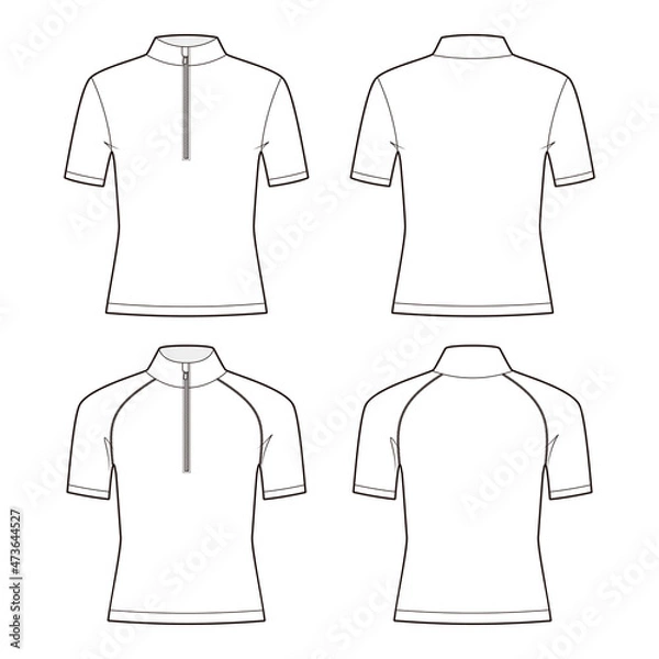 Obraz Half-zip short-sleeve top fashion vector sketch, Apparel template