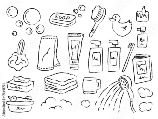 Fototapeta お風呂　バスルーム　手描き　イラスト　