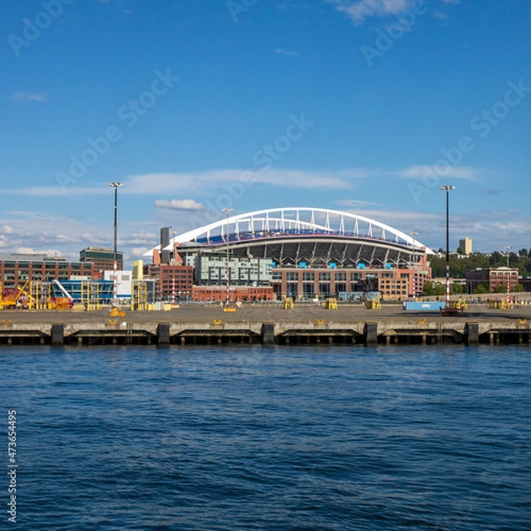 Obraz Seattle, Washington, USA - June 4 2021: Lumen field view from Elliott Bay during summer. Home of the Seattle Seahawks and Sounders FC.
