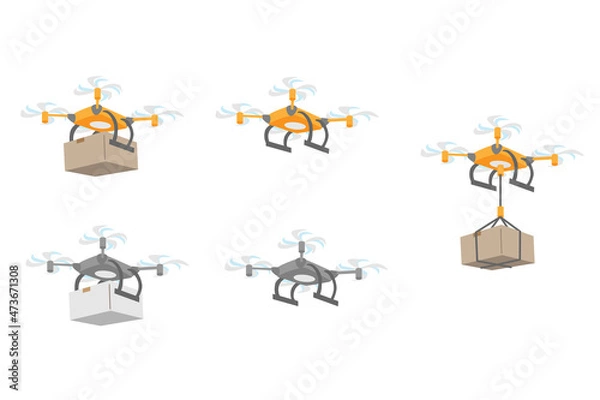 Fototapeta 荷物を運ぶドローンのセット