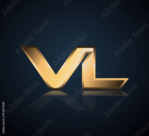 Fototapeta Modern Initial logo 2 letters Gold simple in Dark Background with Shadow Reflection VL