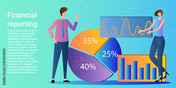 Fototapeta Financial statements.Business information and audit.Project management and planning.Poster in business style.Flat vector illustration.