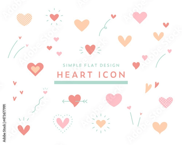 Fototapeta かわいいハートのアイコンセット　シンプル　飾り　装飾　バレンタインデー　ハートマーク　可愛い