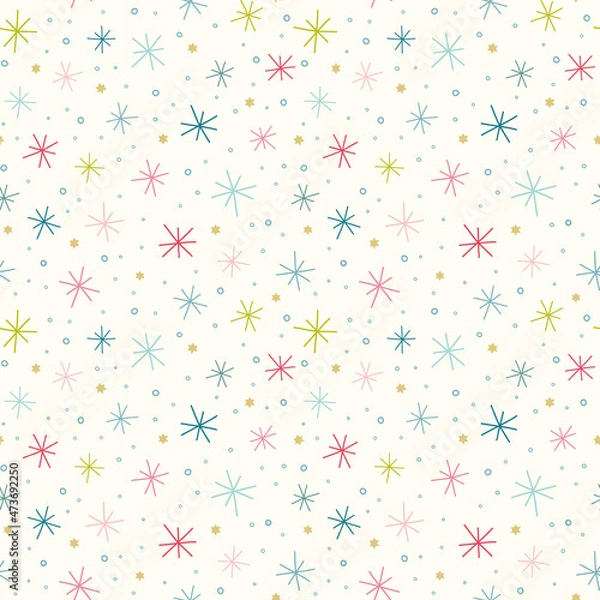 Fototapeta Star pattern vector background. Cute festive seamless pattern of colourful star shapes, Christmas resource background. 