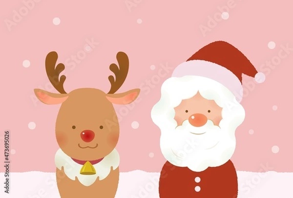 Obraz 雪原のサンタクロースとトナカイ