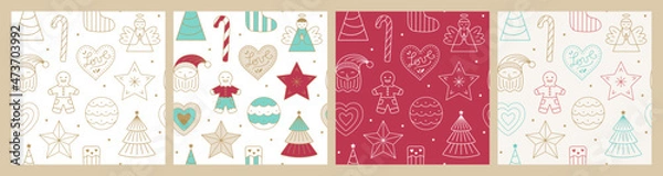 Fototapeta Fun Christmas Holiday Seamless Patterns