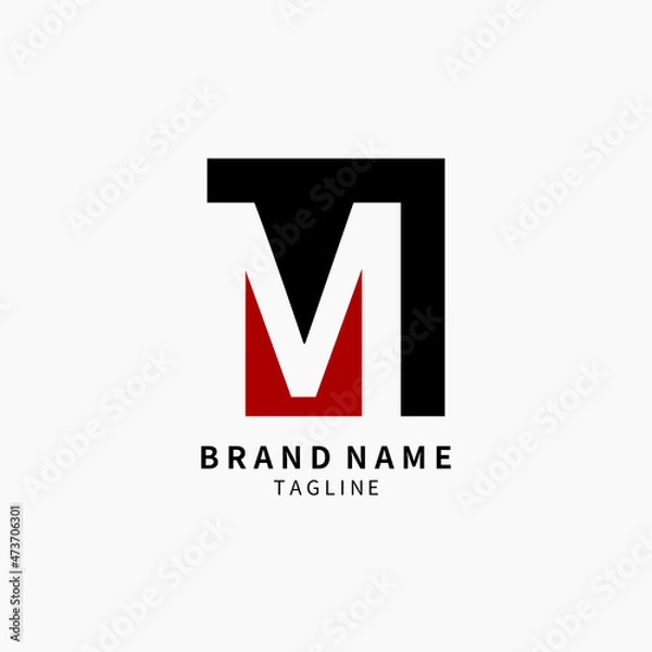 Fototapeta Simple Initial Letter M Logo Monogram , Black and Red Isolated on Grey Background, Minimalist Symbol,Emblem, Sign Vector Design