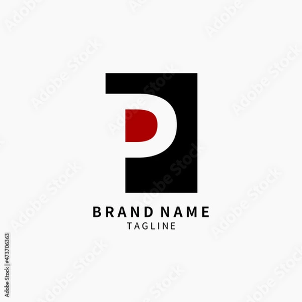 Fototapeta Simple Initial Letter P Logo Monogram , Black and Red Isolated on Grey Background, Minimalist Symbol,Emblem, Sign Vector Design