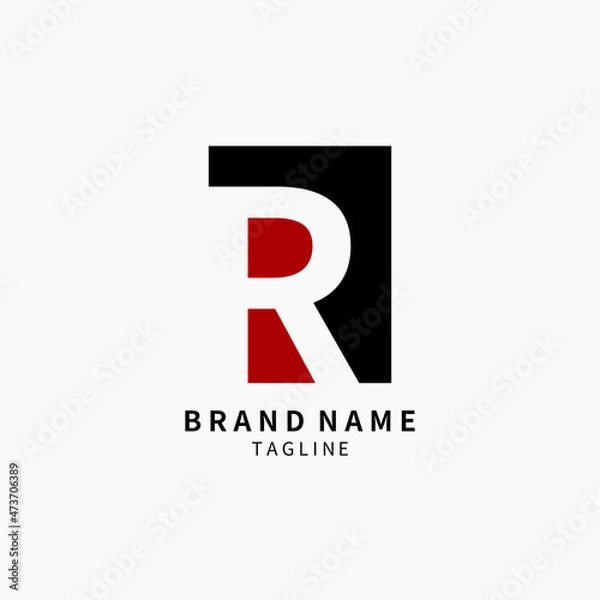 Fototapeta Initial Letter R Logo Monogram , Black and Red Isolated on Grey Background, Simple Minimalist Symbol,Emblem, Sign Vector Design