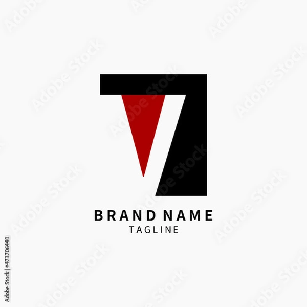 Fototapeta Initial Letter V Logo Monogram Simple, Black and Red Isolated on Grey Background, Minimalist Symbol,Emblem, Sign Vector Design