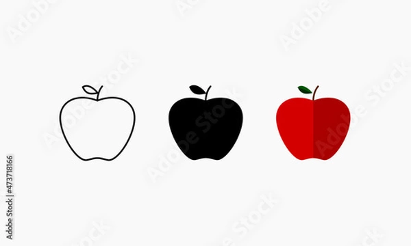 Fototapeta Apple Icon of 3 Types : White Outline, Black Solid and Color Flat. Illustration Vector Sign Symbol 