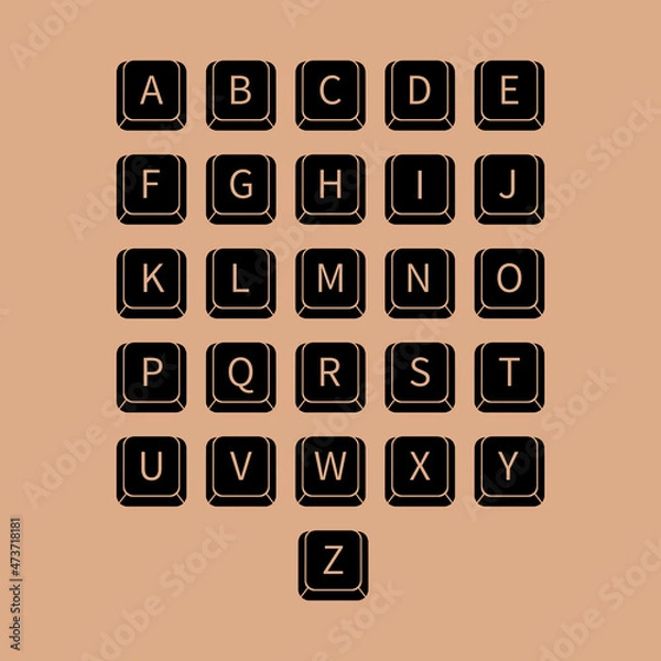 Fototapeta Alphabet on Keyboard Button Icons Set Isolated on Brown Background, Sign, Symbol of Vector Illustration
