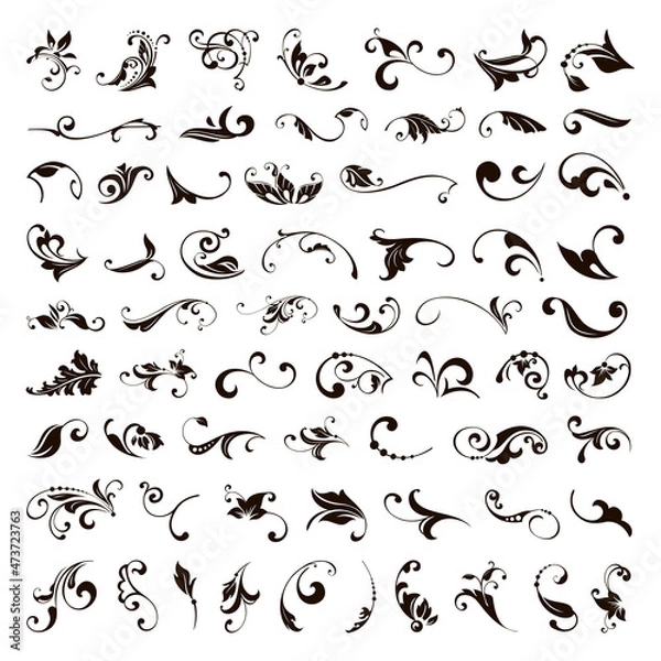 Fototapeta Ornamental design lace borders and corners Vector set art deco floral ornaments elements