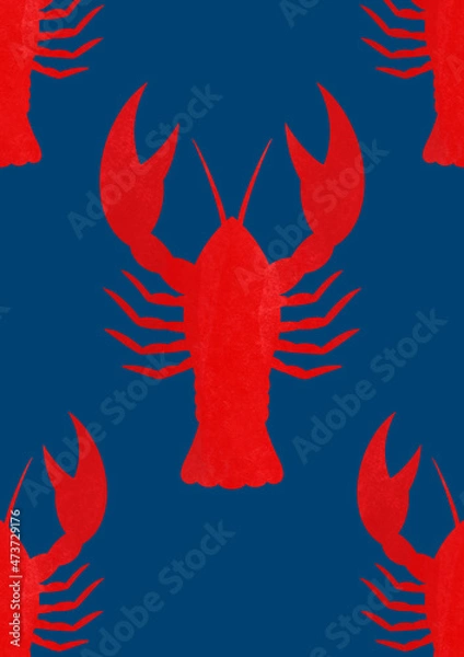 Fototapeta Cancers on a blue background. The red cancer is creeping up. The unclenched claw. Marine theme.