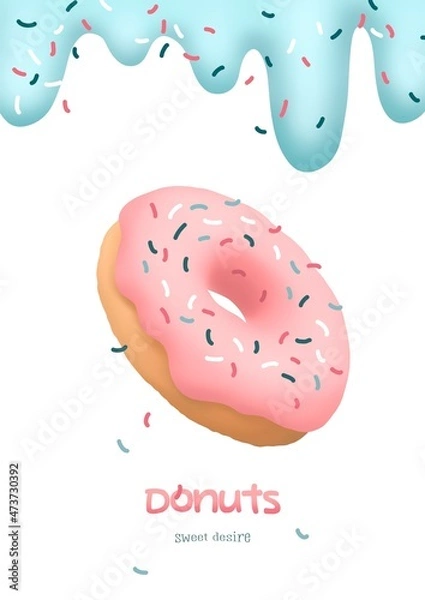 Fototapeta Donut on white background. Baking sweets. Smudges of glaze, paint.