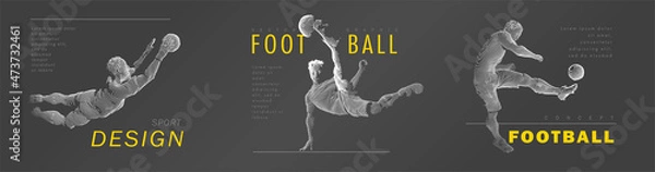 Obraz A set of football, soccer players drawing by white lines with text on dark-gray background