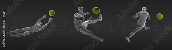 Fototapeta A set of football, soccer players drawing by white lines with text on dark-gray background