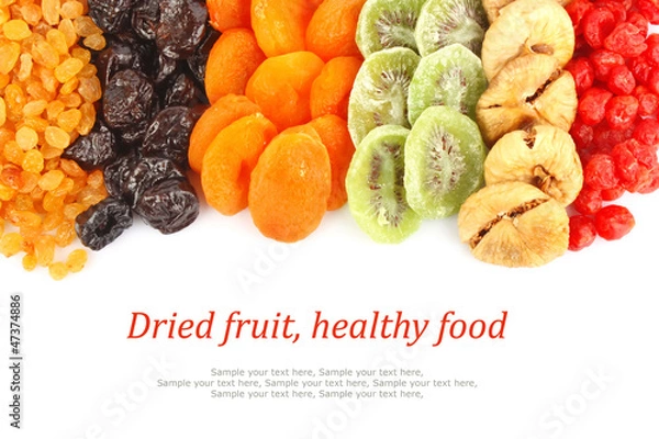 Obraz Dried fruits assortment & text