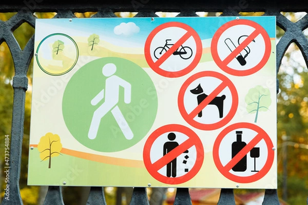 Obraz poster with prohibitory signs in the park