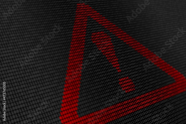 Fototapeta Red warning sign with binary code. Danger of big data concept. Digital background illustration