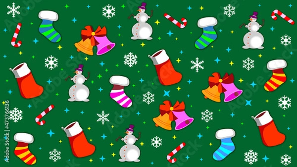 Fototapeta Christmas, illustration of a christmas background with various objects.

