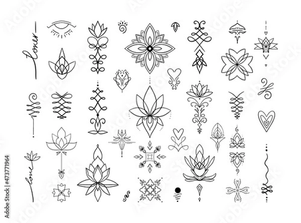 Fototapeta A set of tattoos and patterns for creative projects and designs.