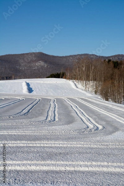 Fototapeta 融雪剤が撒かれた雪の畑
