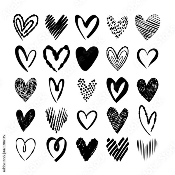 Fototapeta Hand drawn vector heart shape element collection