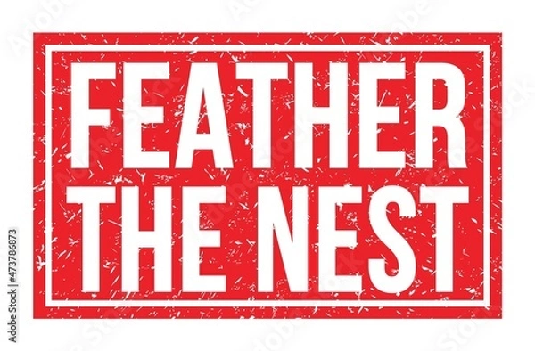 Obraz FEATHER THE NEST, words on red rectangle stamp sign