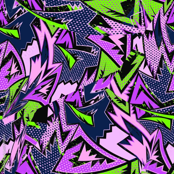 Fototapeta Seamless abstract urban pattern with curved colorul geometry shapes