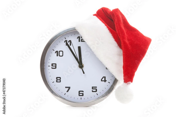 Obraz clock with christmas santa hat