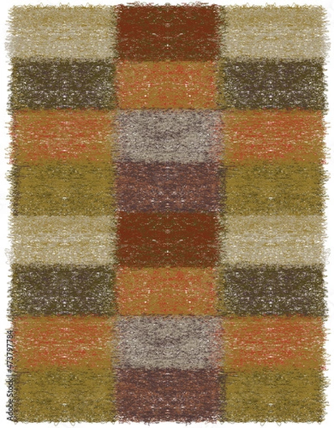 Fototapeta Rectangular colorful  quilt plaid with grunge weave elements isolated on white